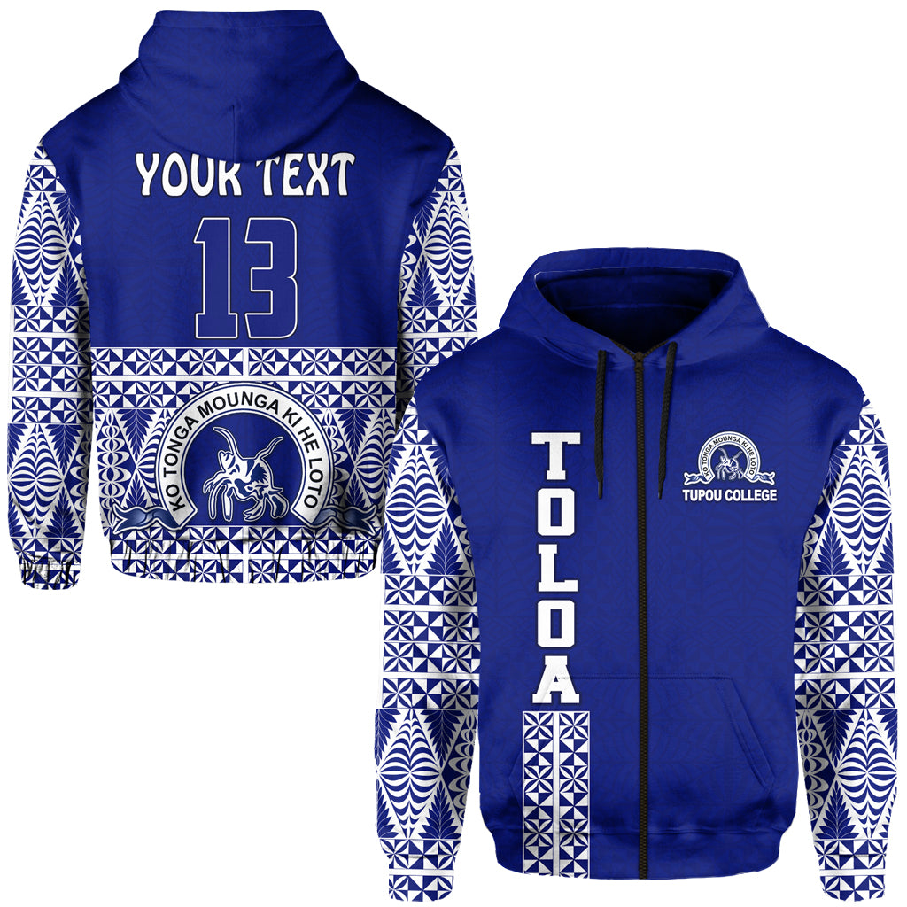 Custom TOLOA Zip Hoodie Tupou College Tonga Pattern LT13 Unisex Blue - Polynesian Pride