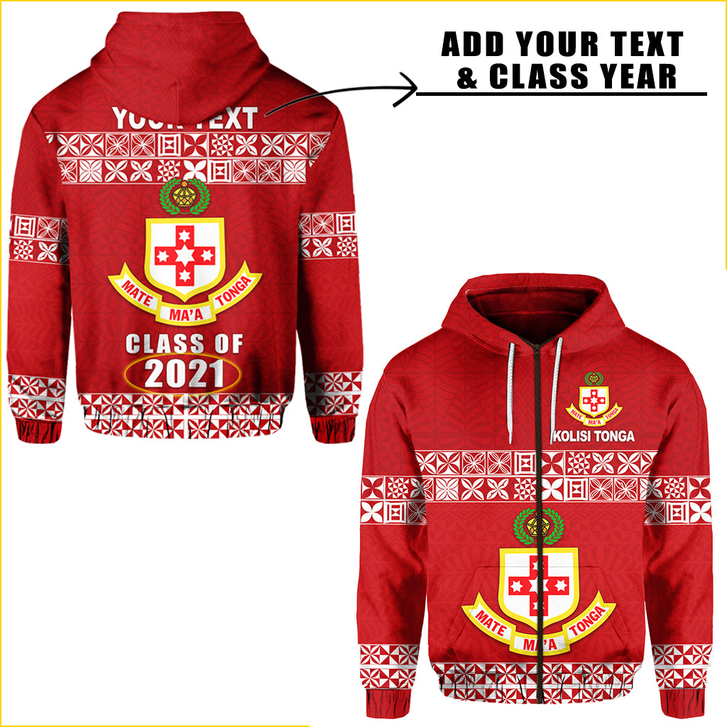 Custom Kolisi Tonga Zip Hoodie Class Year and Your Text LT13 Unisex Red - Polynesian Pride