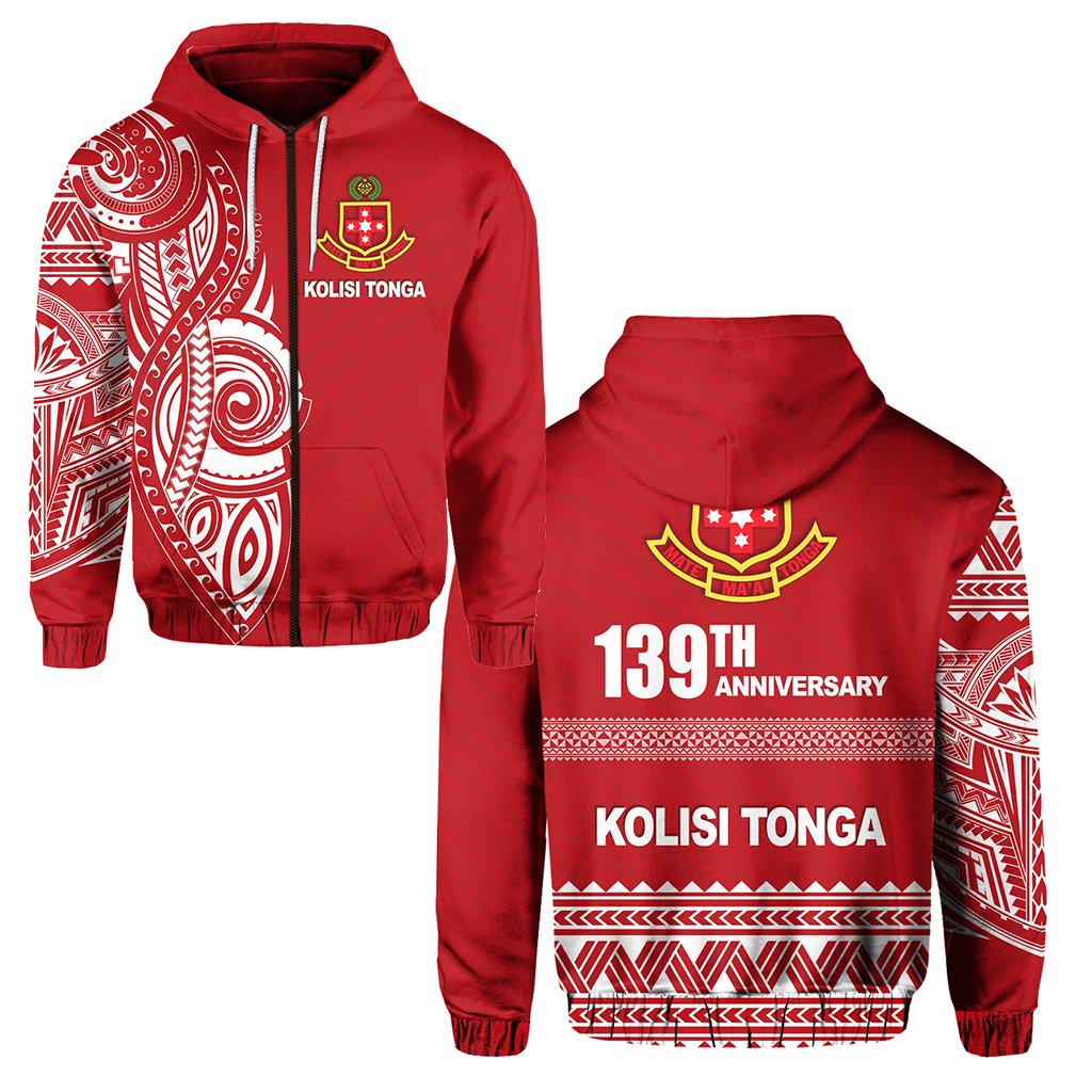 Kolisi Tonga Zip Hoodie Happy Anniversary Unisex Red - Polynesian Pride