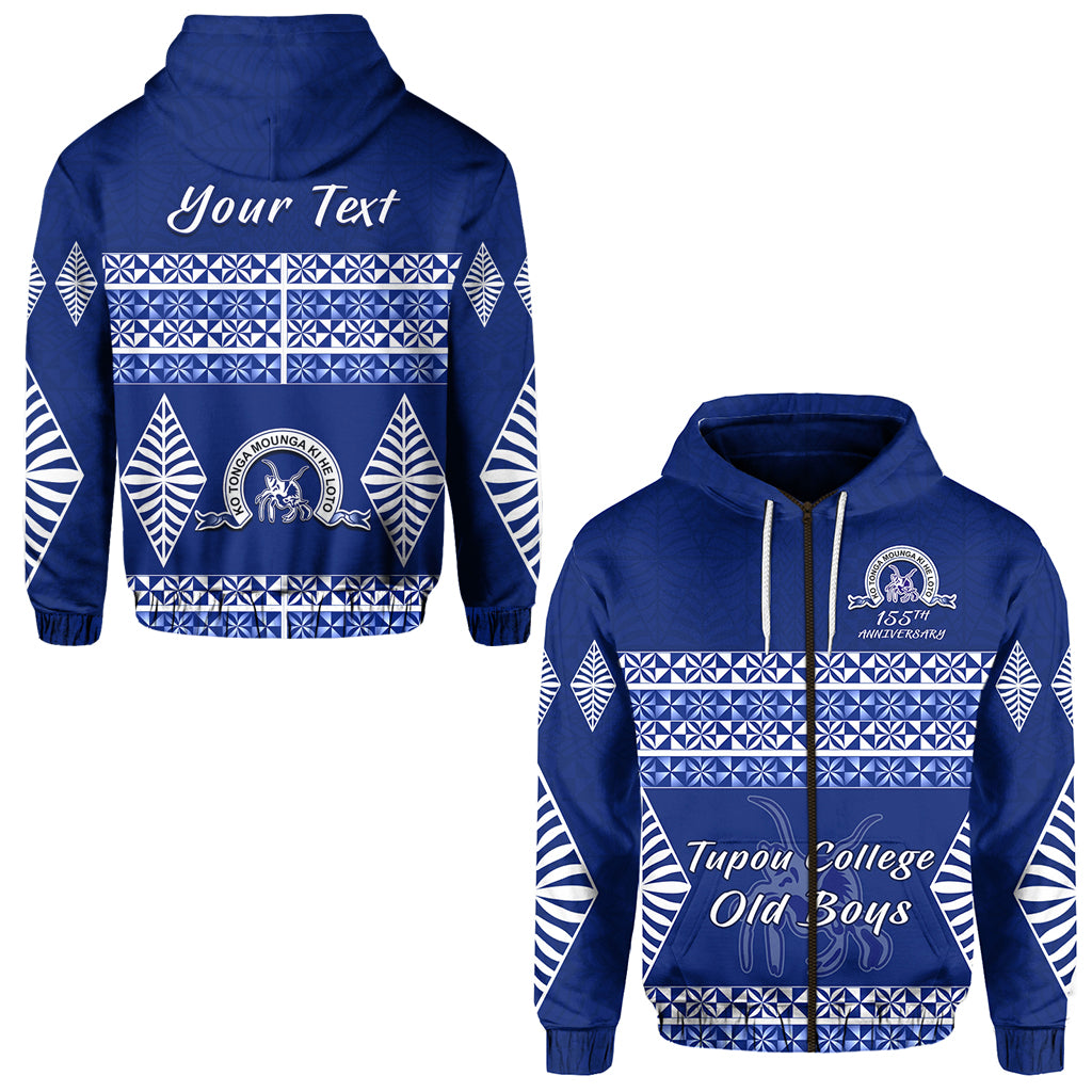 Custom Old Boys of Tupou College Zip Hoodie 155th Anniversary LT13 Unisex Blue - Polynesian Pride