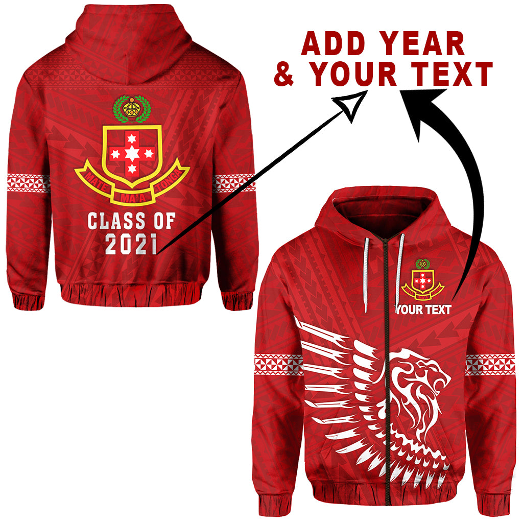 Custom Lion Kolisi Tonga Zip Hoodie Atele Year Class and Your Text LT13 Unisex Red - Polynesian Pride