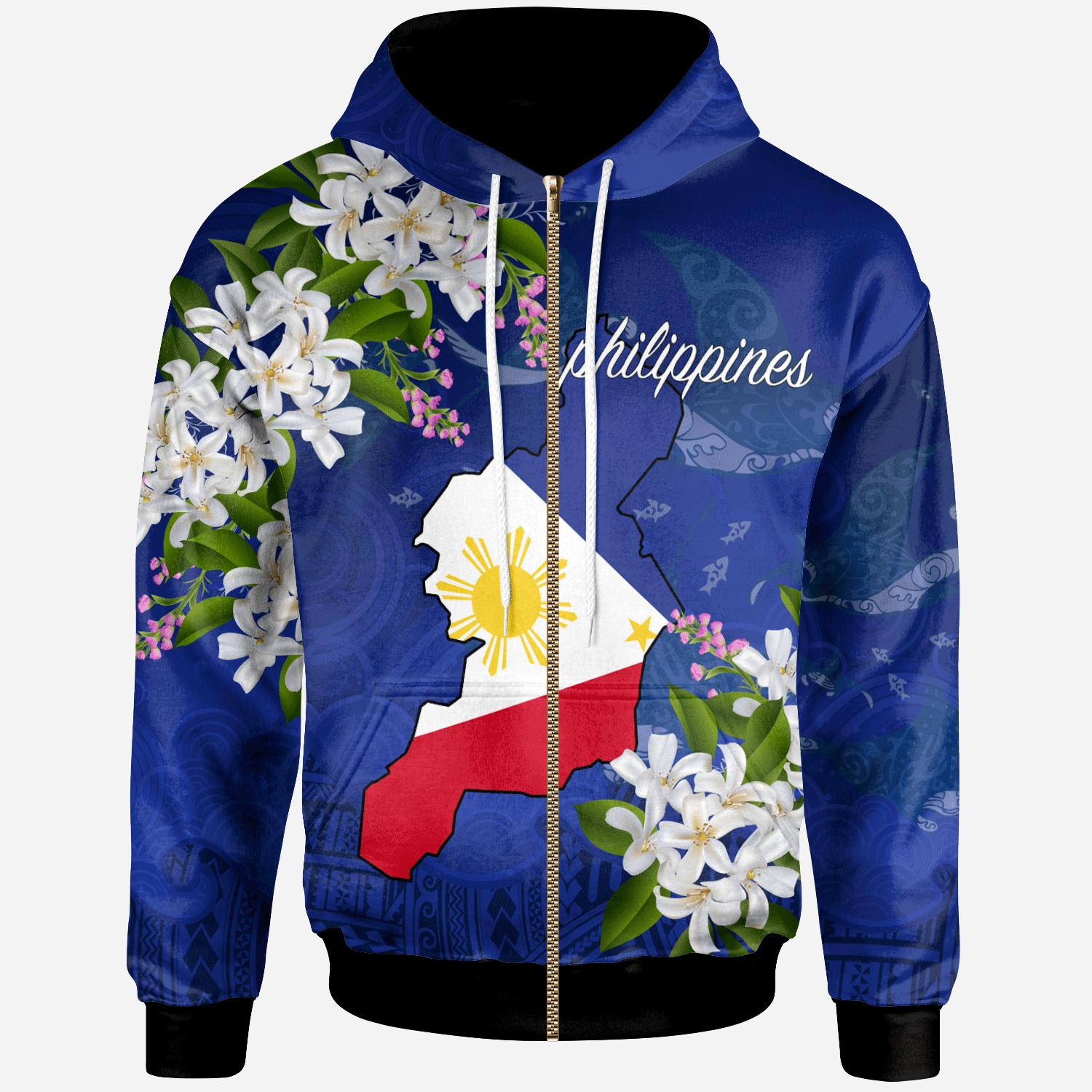 Philippines Zip Hoodie Filipino With Map Unisex Blue - Polynesian Pride