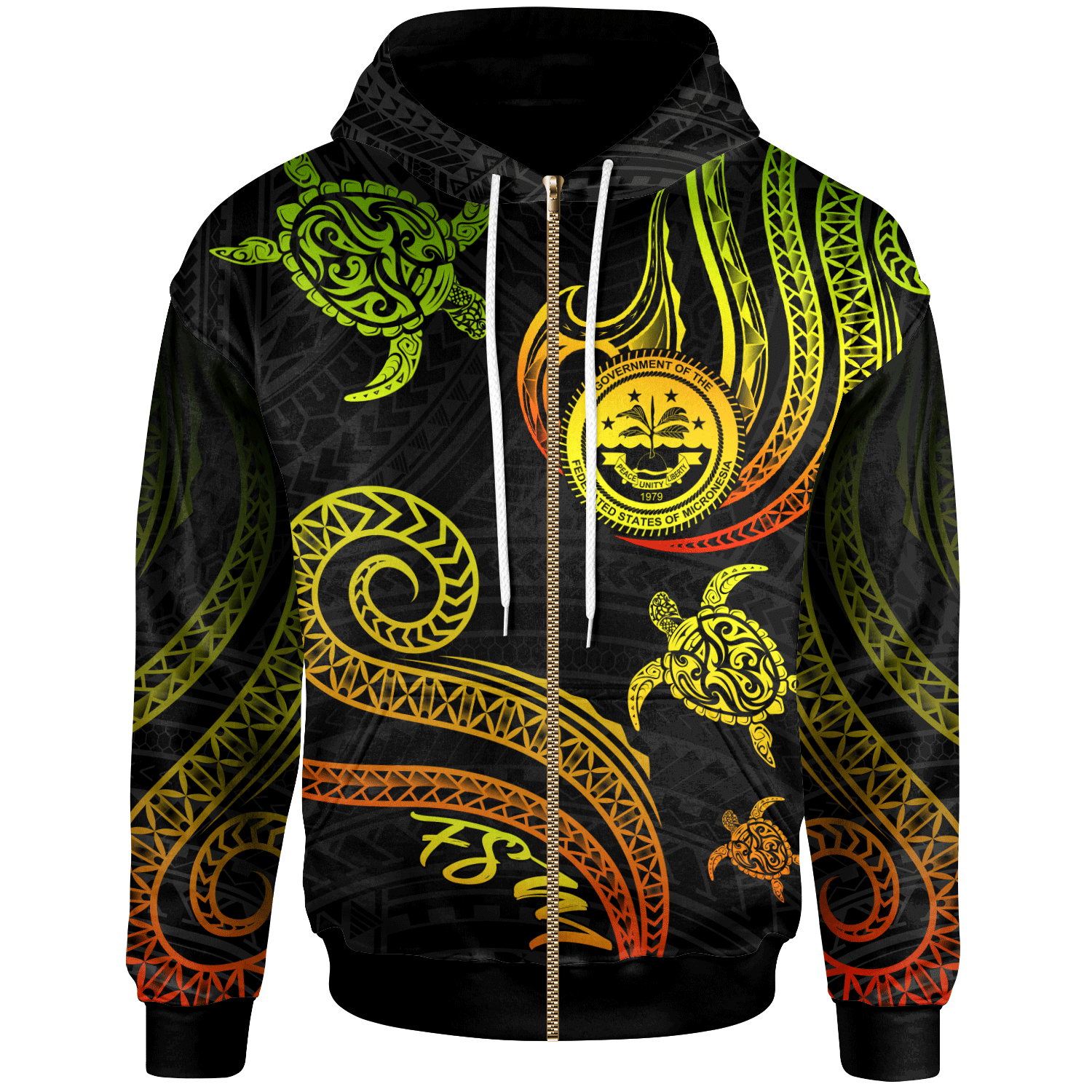 Federated States of Micronesia Zip Hoodie Polynesian Turtle With Pattern Reggae Unisex Reggae - Polynesian Pride