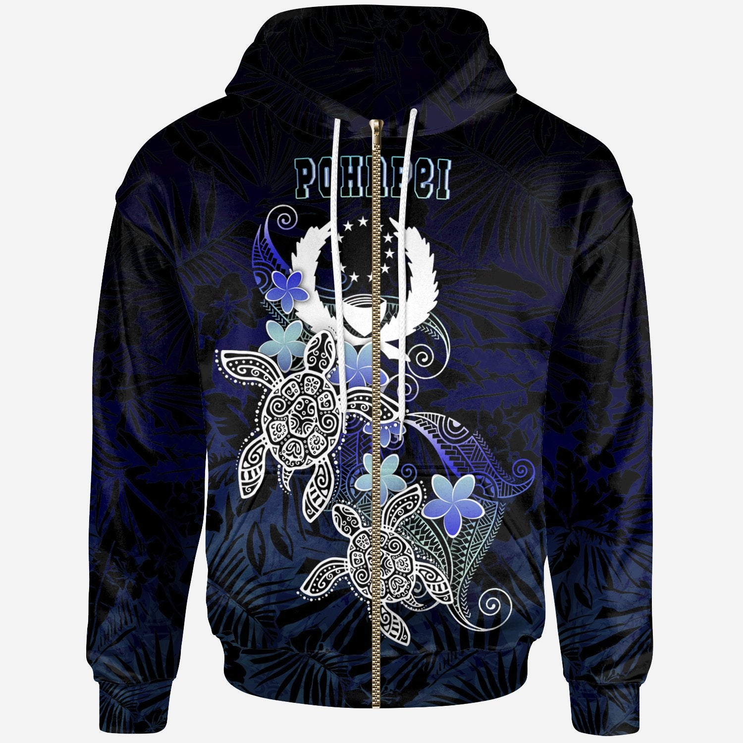 Pohnpei Polynesian Zip up Hoodie Blue Turtle Couple Unisex Blue - Polynesian Pride