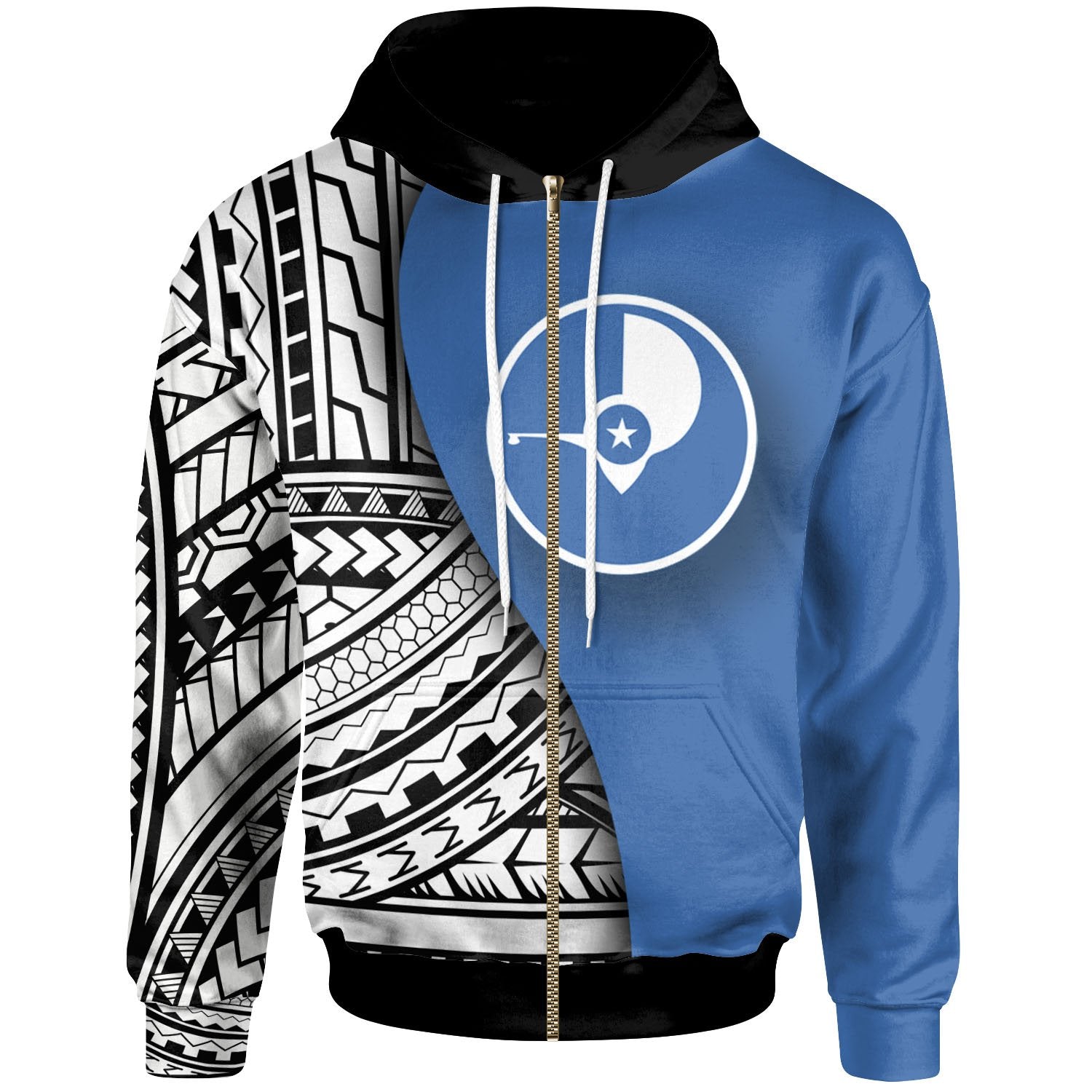 Yap Zip up Hoodie Coat of Arm and Polynesian Patterns Unisex Blue - Polynesian Pride