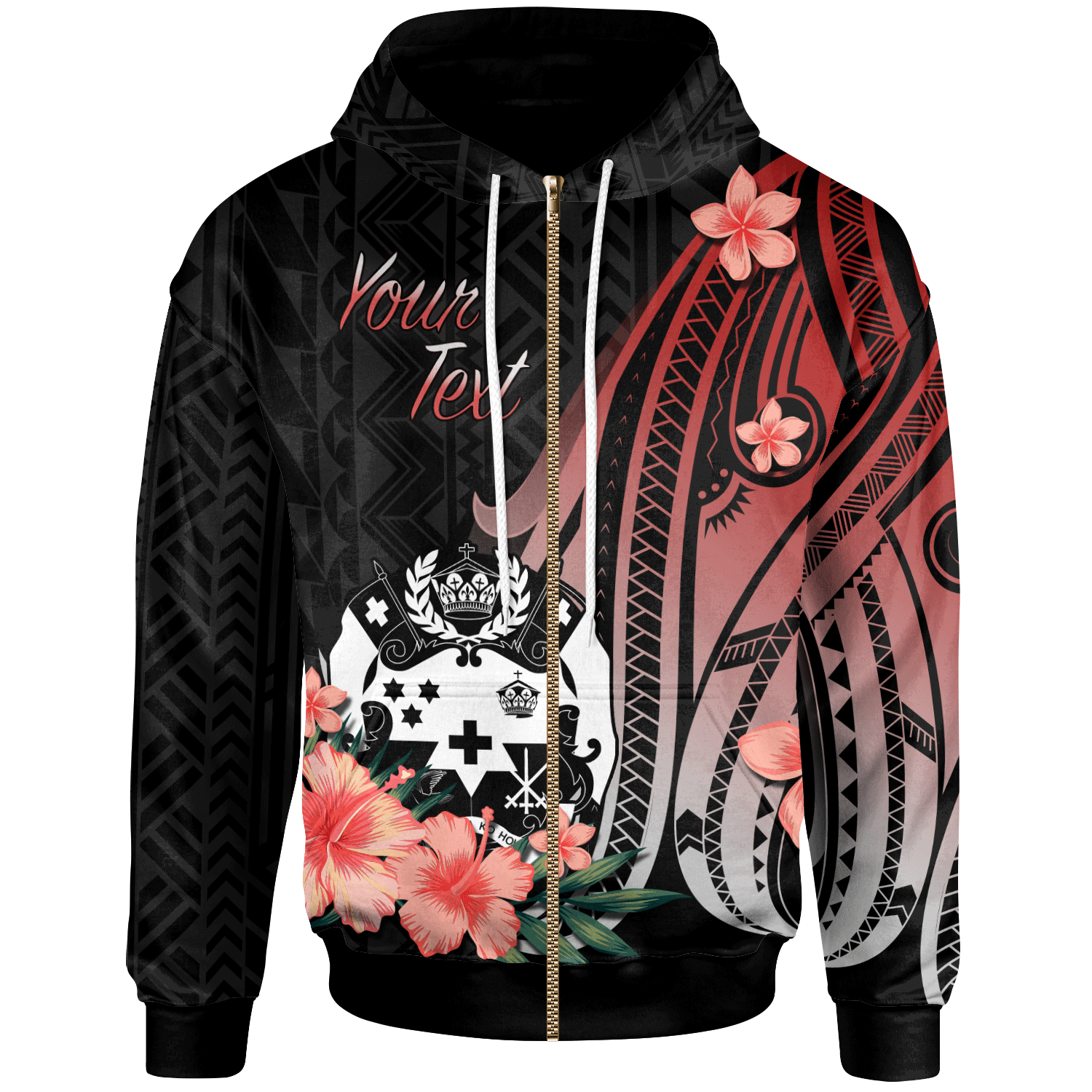 Tonga Custom Zip Hoodie Red Polynesian Hibiscus Pattern Style Unisex Red - Polynesian Pride