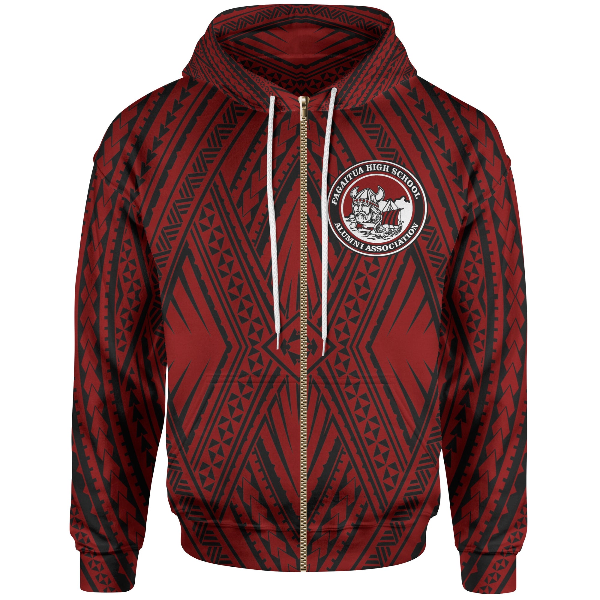 Samoa Zip Hoodie Fagaitua High School Polynesian Patterns 01 Unisex Red - Polynesian Pride