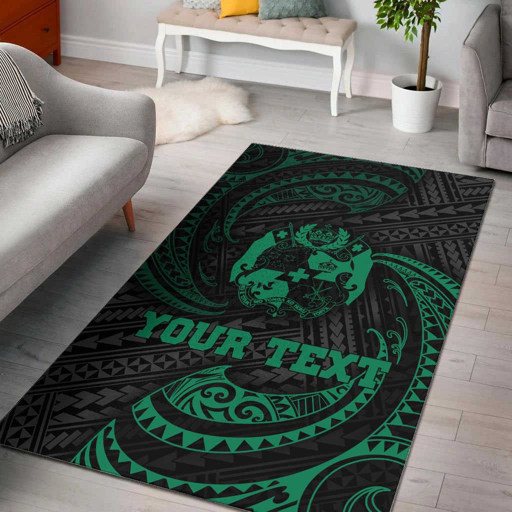 Tonga Polynesian Custom Personalised Area Rug - Green Tribal Wave Green - Polynesian Pride