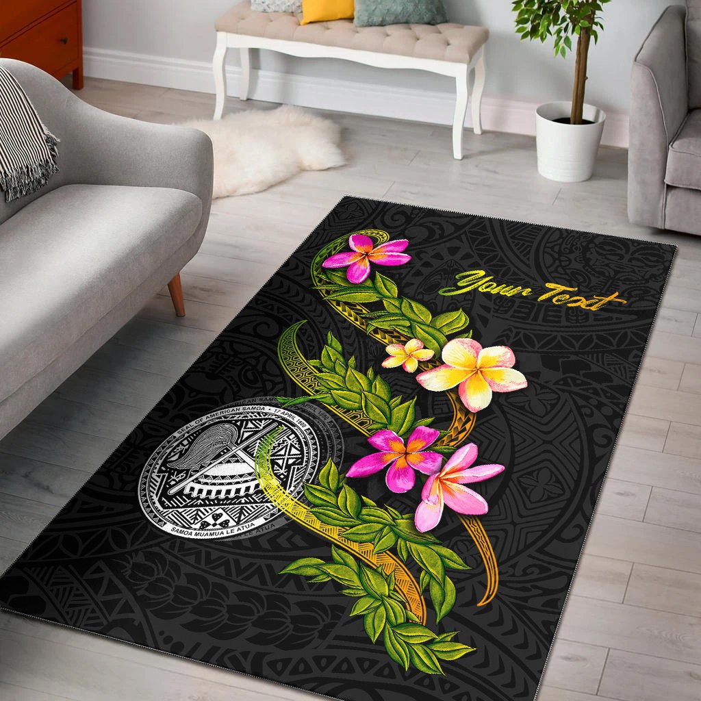 American Samoa Polynesian Custom Personalised Area Rug - Plumeria Tribal Black - Polynesian Pride