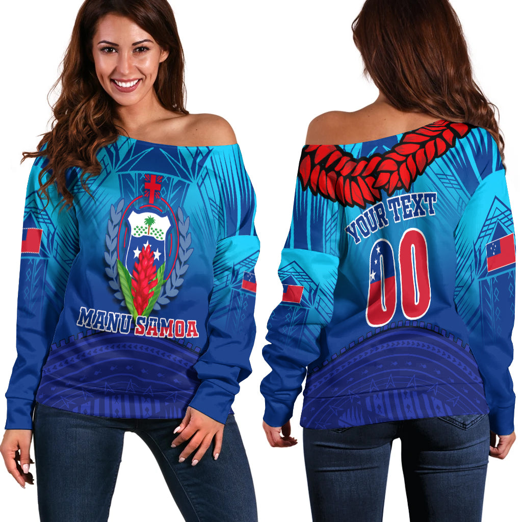 (Custom Personalised) Manu Samoa Legend Women Off Shoulder Sweater - LT12 Women Off Shoulder Sweater Blue - Polynesian Pride