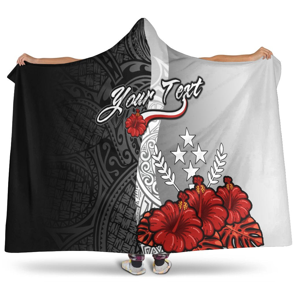 Kosrae Polynesian Custom Personalised Hooded Blanket - Coat Of Arm With Hibiscus White Hooded Blanket White - Polynesian Pride