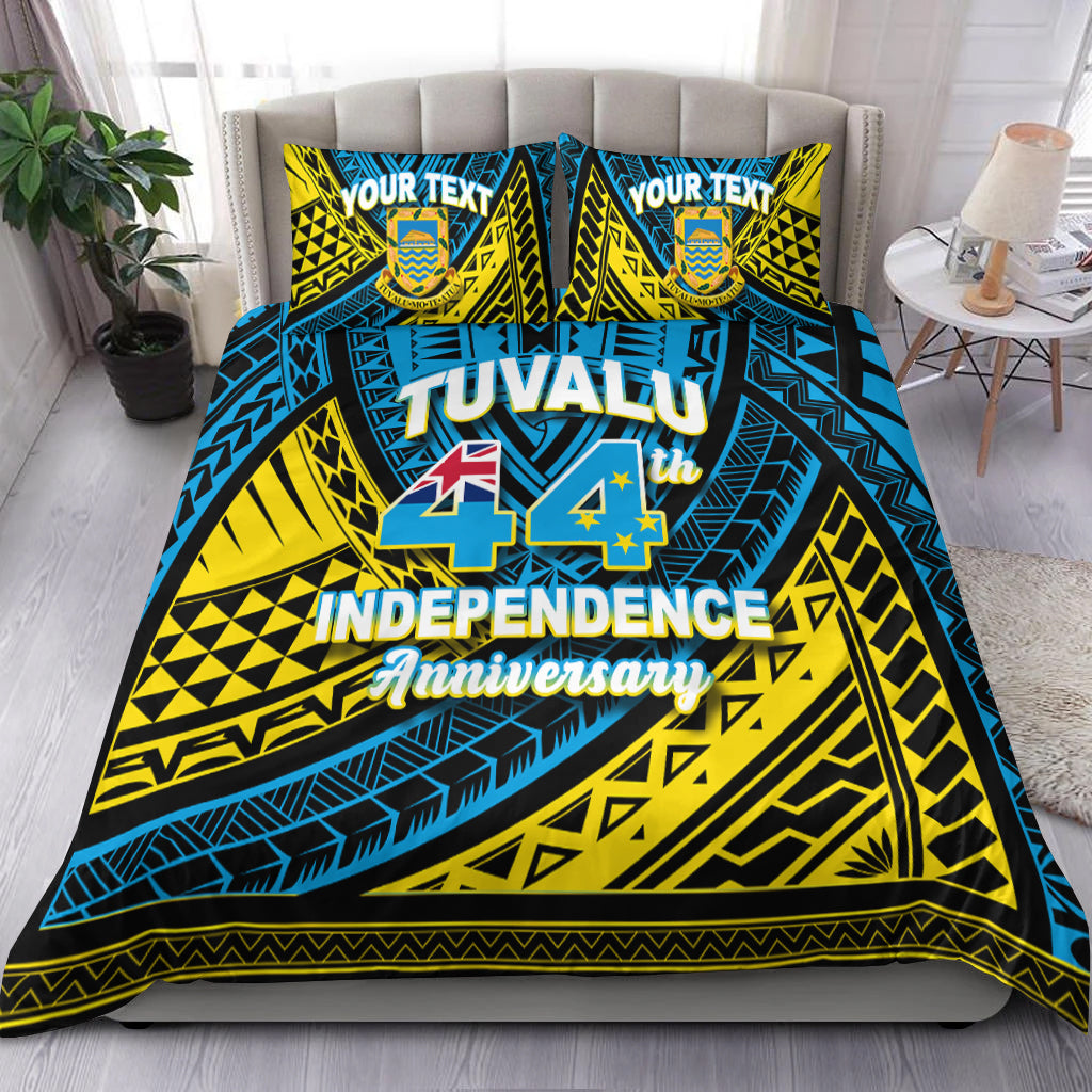 (Custom Personalised) Tuvalu Bedding Set 44th Independence Anniversary - Tribal Pattern - LT12 Bedding Set Blue - Polynesian Pride