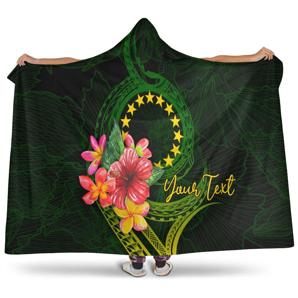 Cook Islands Polynesian Custom Personalised Hooded Blanket - Floral With Seal Flag Color Hooded Blanket Green - Polynesian Pride