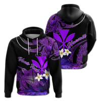 Custom Hawaii Turtle With Plumeria Leaf Purple Hoodie LT12 Hoodie Black - Polynesian Pride