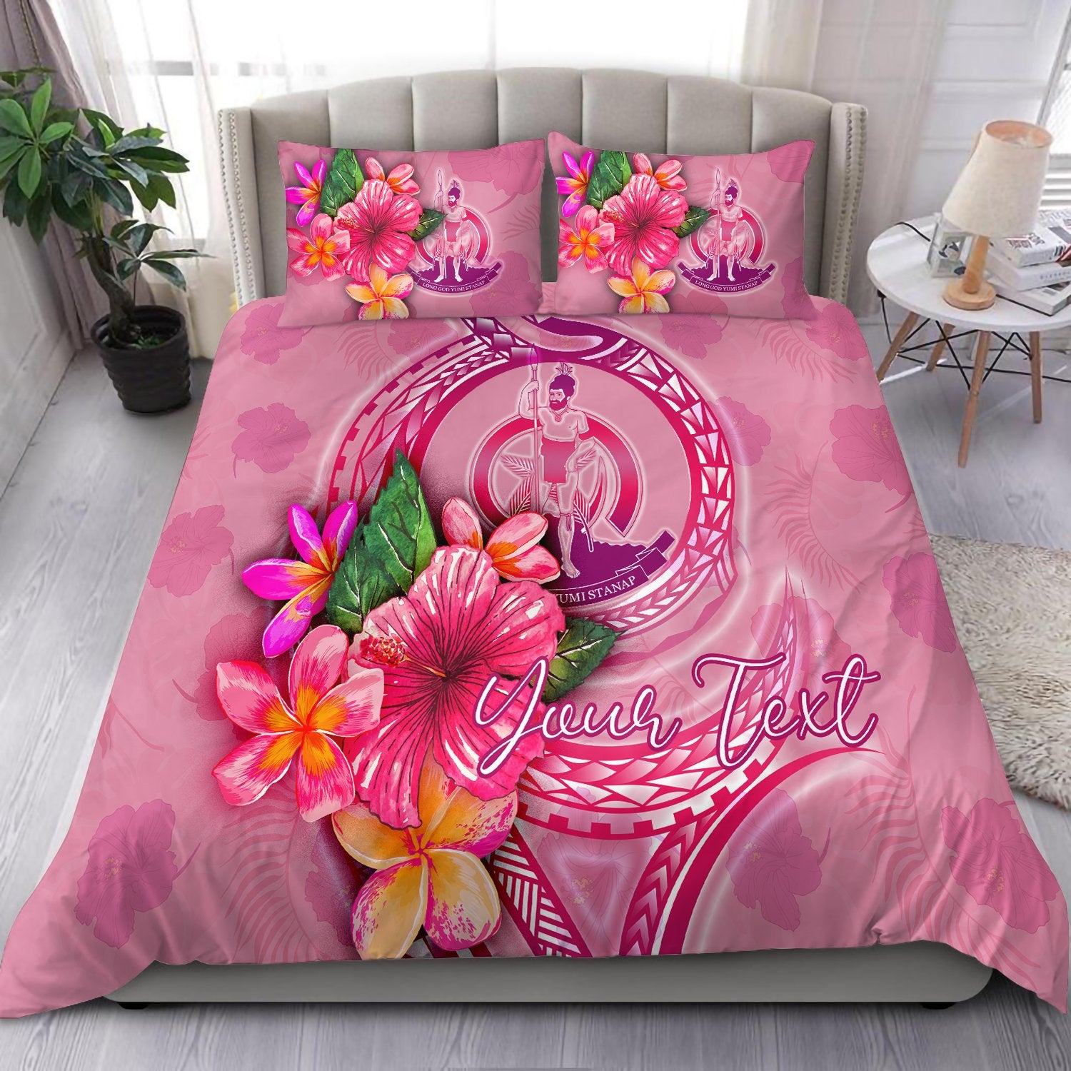 Vanutu Polynesian Custom Personalised Bedding Set - Floral With Seal Pink - Polynesian Pride