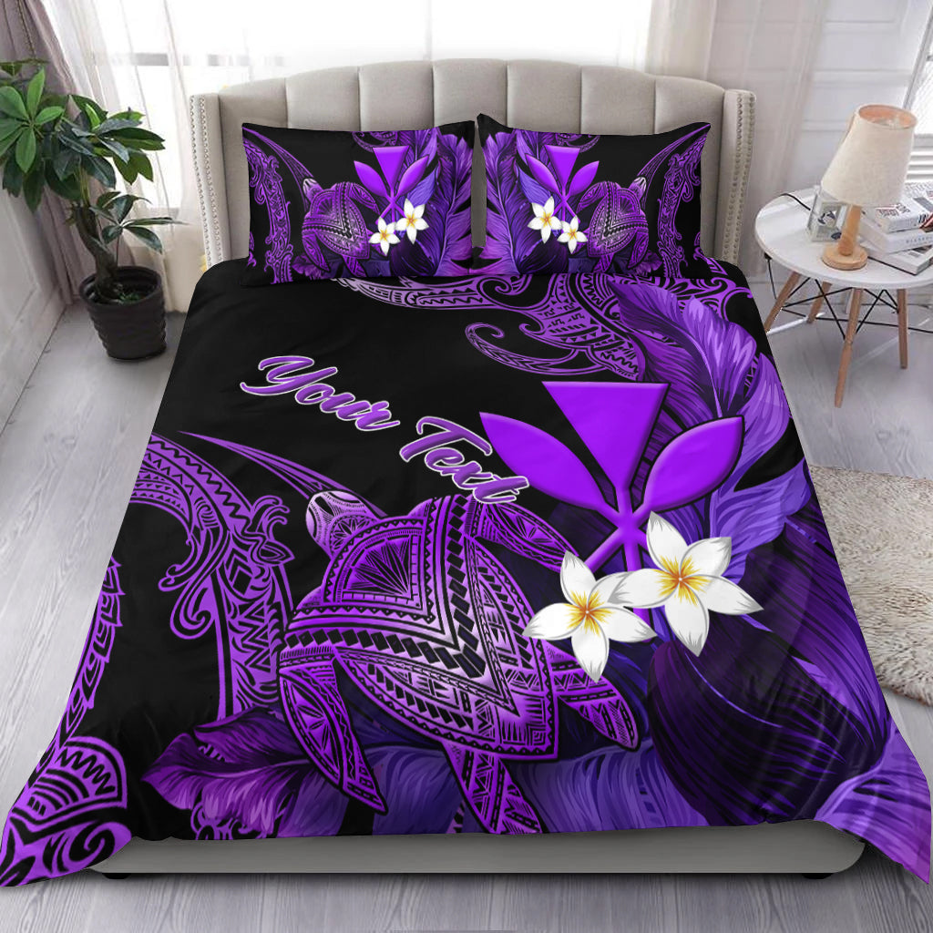 (Custom Personalised) Hawaii Turtle With Plumeria Leaf Purple Bedding Set - LT12 Black - Polynesian Pride