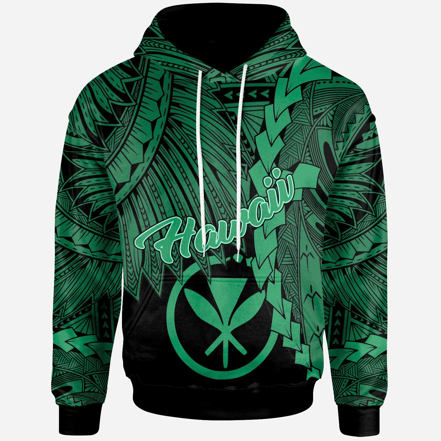 Polynesian Hawaii Hoodie Tribal Wave Tattoo Green Unisex Green - Polynesian Pride