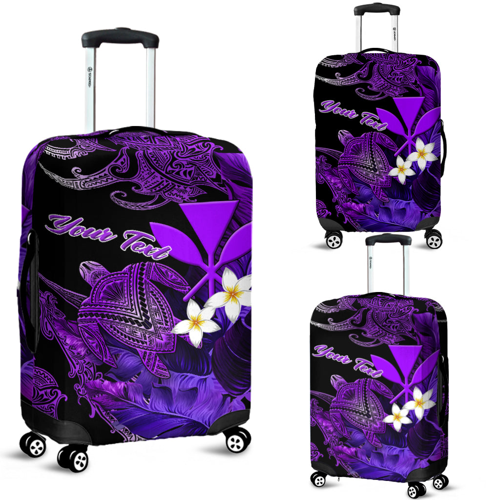 (Custom Personalised) Hawaii Turtle With Plumeria Leaf Purple Luggage Covers - LT12 Black - Polynesian Pride