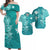 Custom Wallis et Futuna Matching Dress and Hawaiian Shirt Polynesia Turquoise Sea Turtle and Flowers LT13 Turquoise - Polynesian Pride