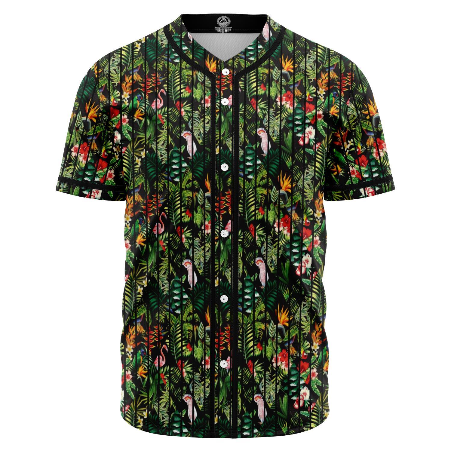 Tropical Flamingo Hibiscus Baseball Jersey Black - Polynesian Pride