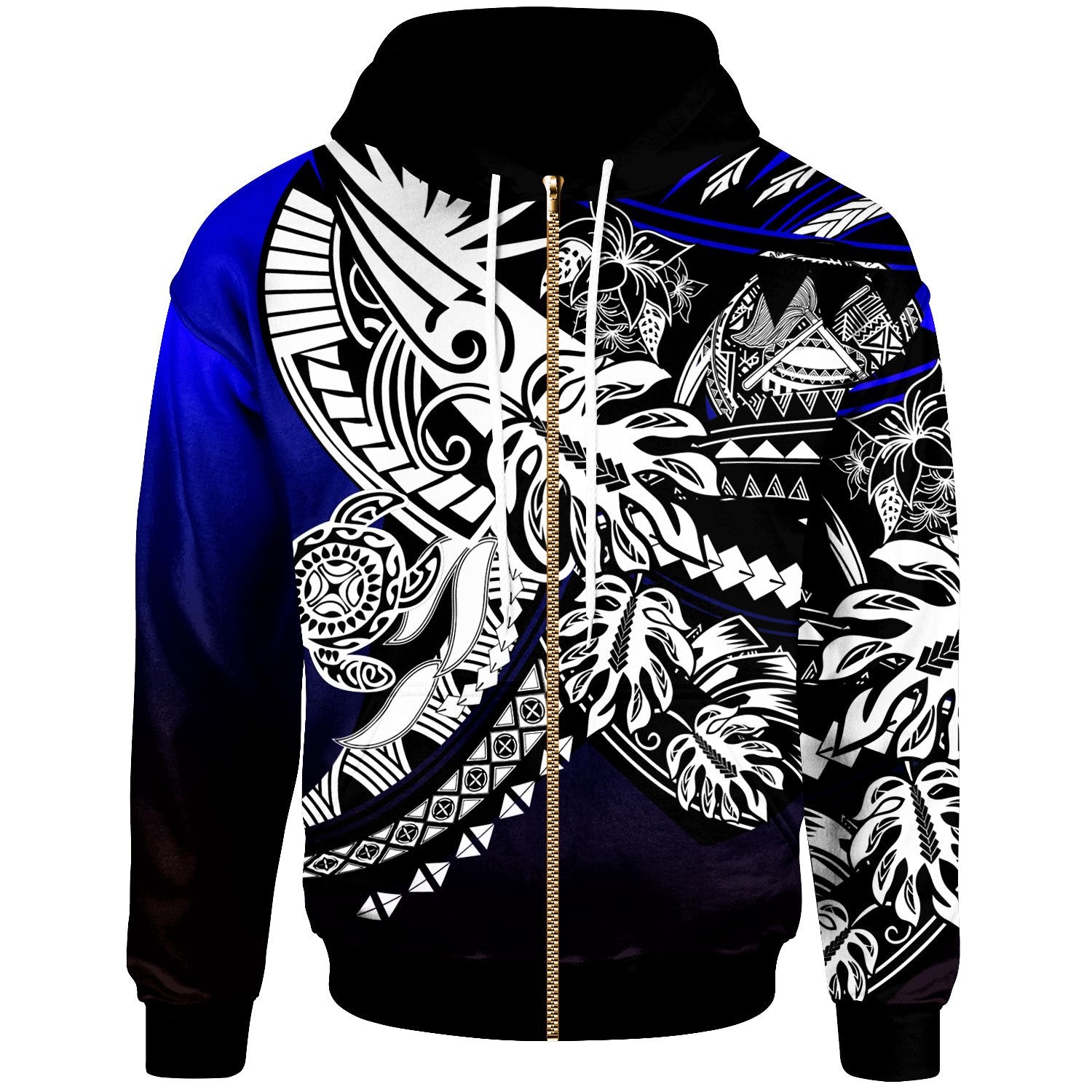 American Samoa Zip Hoodie Tribal Jungle Pattern Blue Color Unisex Blue - Polynesian Pride