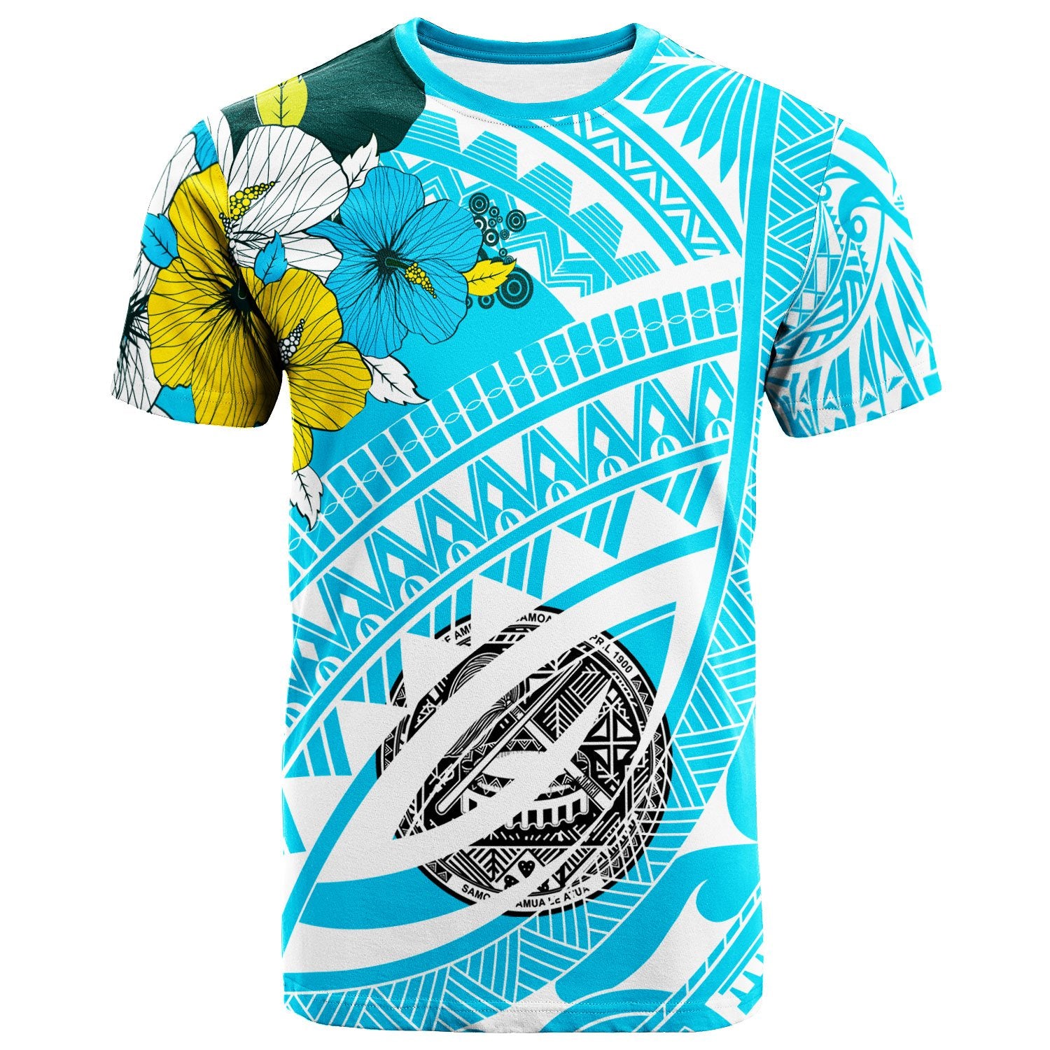 American Samoa T Shirt Polynesian Pattern Aquamarine Stone Color Unisex Blue - Polynesian Pride