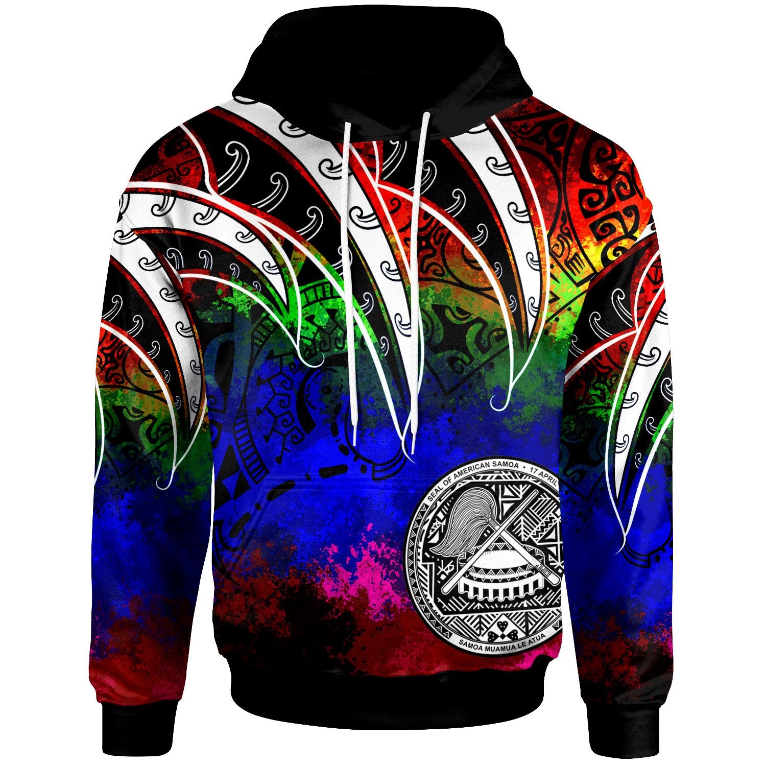 American Samoa Hoodie Tropical Leaf Rainbow Color Unisex Rainbow - Polynesian Pride