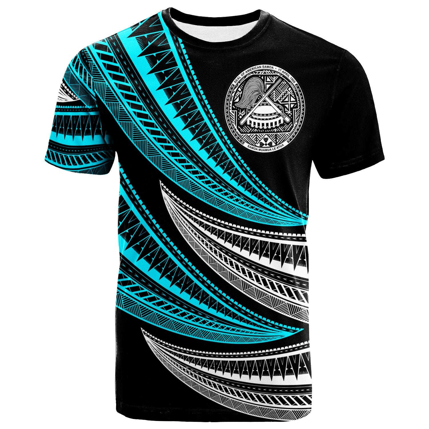 American Samoa Custom T Shirt Wave Pattern Alternating Unisex Black - Polynesian Pride