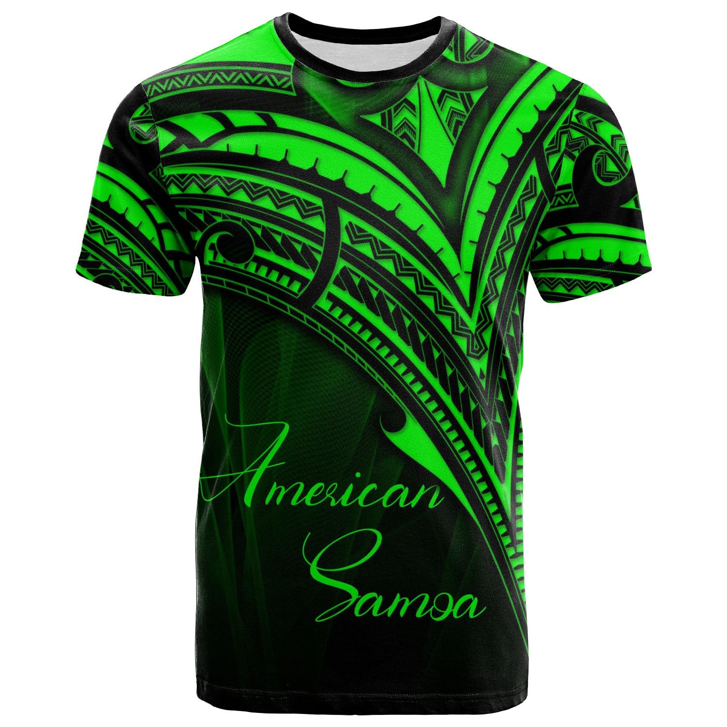 American Samoa T Shirt Green Color Cross Style Unisex Black - Polynesian Pride