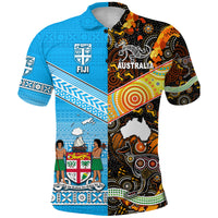 Australia Fiji Polo Shirt - Aboriginal and Tapa Design Together LT8 Blue - Polynesian Pride