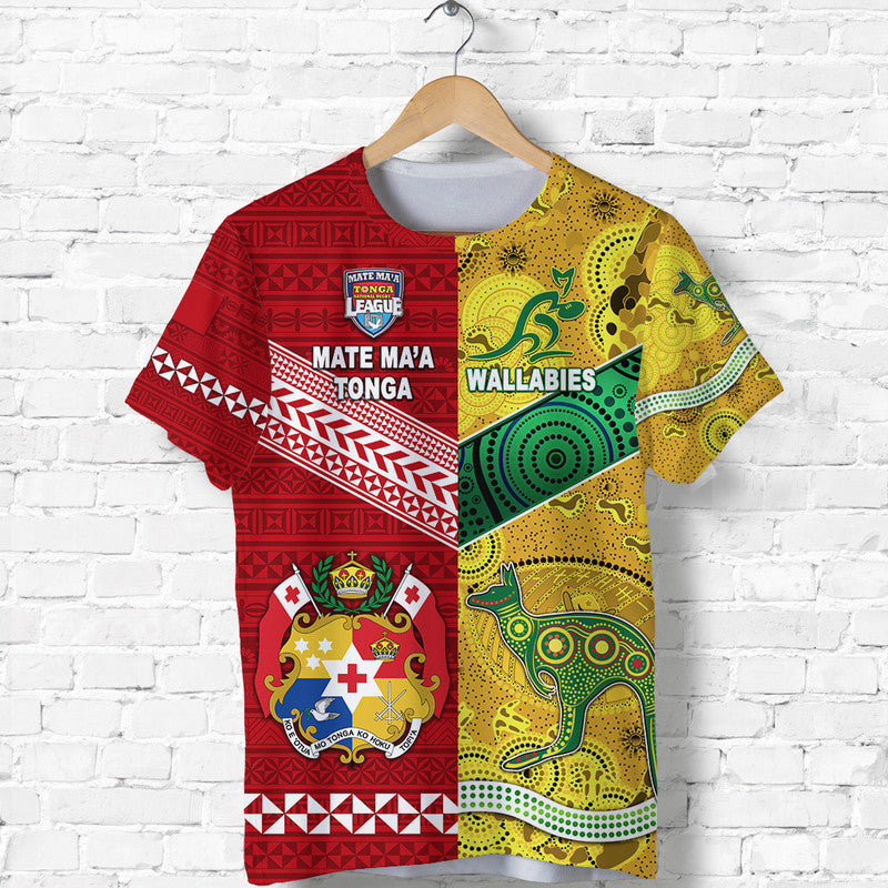 Mate Maa Tonga Ngatu And Australia Wallabies Aboriginal T Shirt Rugby Together LT8 Kid - Polynesian Pride