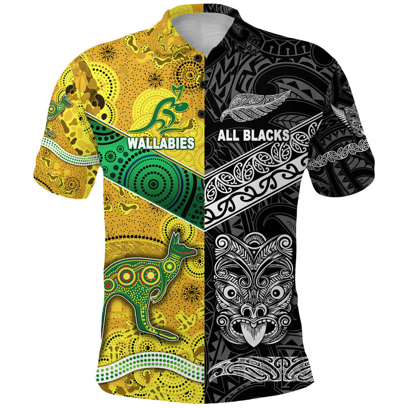 New Zealand Australia Rugby Polo Shirt - Maori All Black and Aboriginal Wallabies Together LT8 Kid - Polynesian Pride