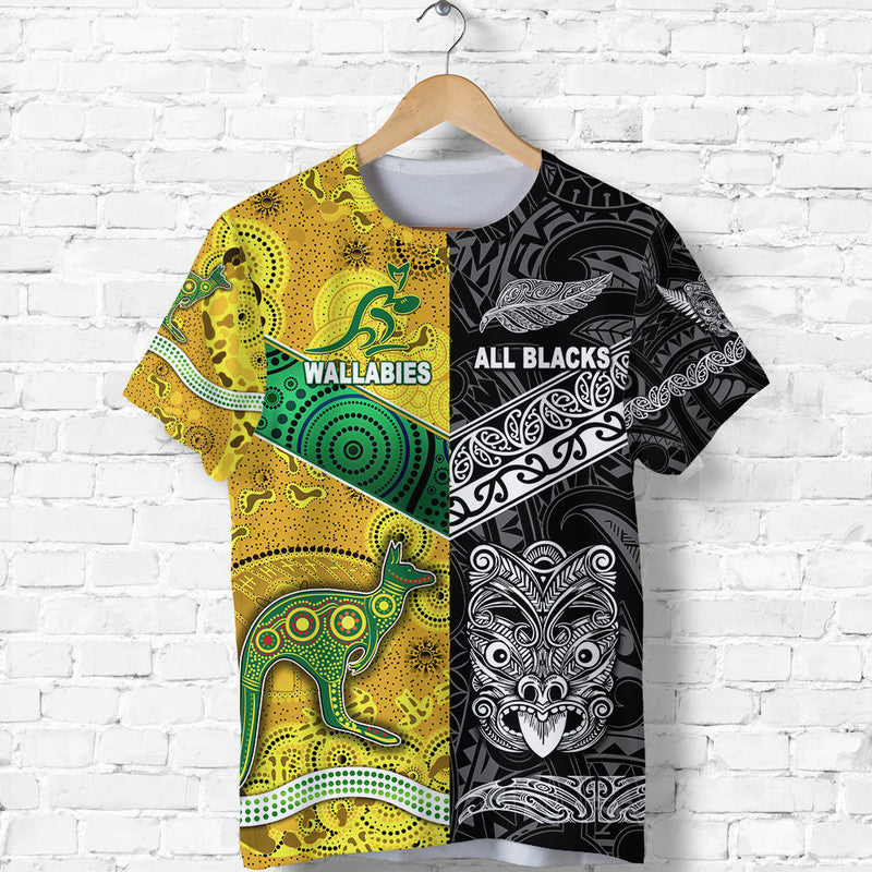 Custom New Zealand Maori All Black and Australia Wallabies Aboriginal T Shirt Rugby Together LT8 Kid - Polynesian Pride