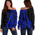 Kosrae Women's Off Shoulder Sweater - Blue Polynesian Tentacle Tribal Pattern Blue - Polynesian Pride