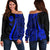 Tahiti Women's Off Shoulder Sweater - Blue Polynesian Tentacle Tribal Pattern Blue - Polynesian Pride