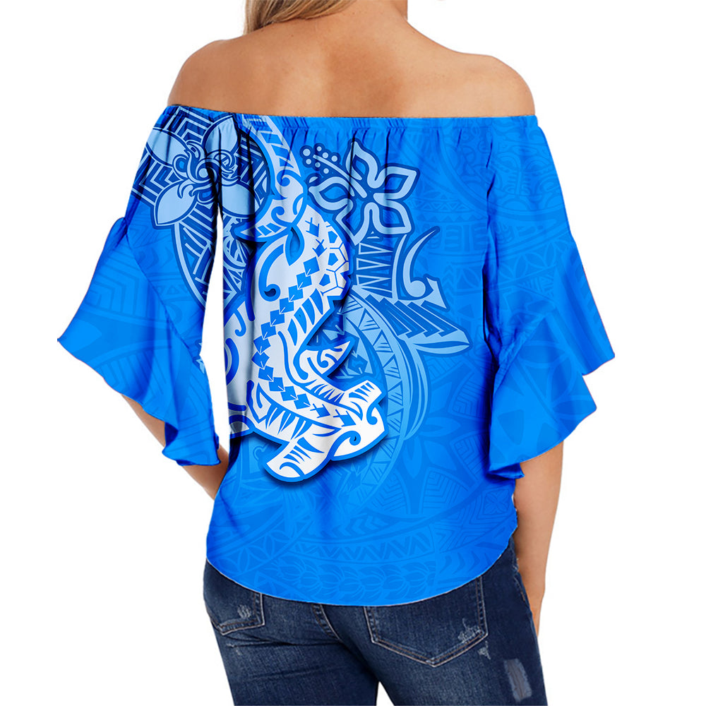 Hawaii Shark Off Shoulder Waist Wrap Top Polynesian Blue Style LT6 - Polynesian Pride