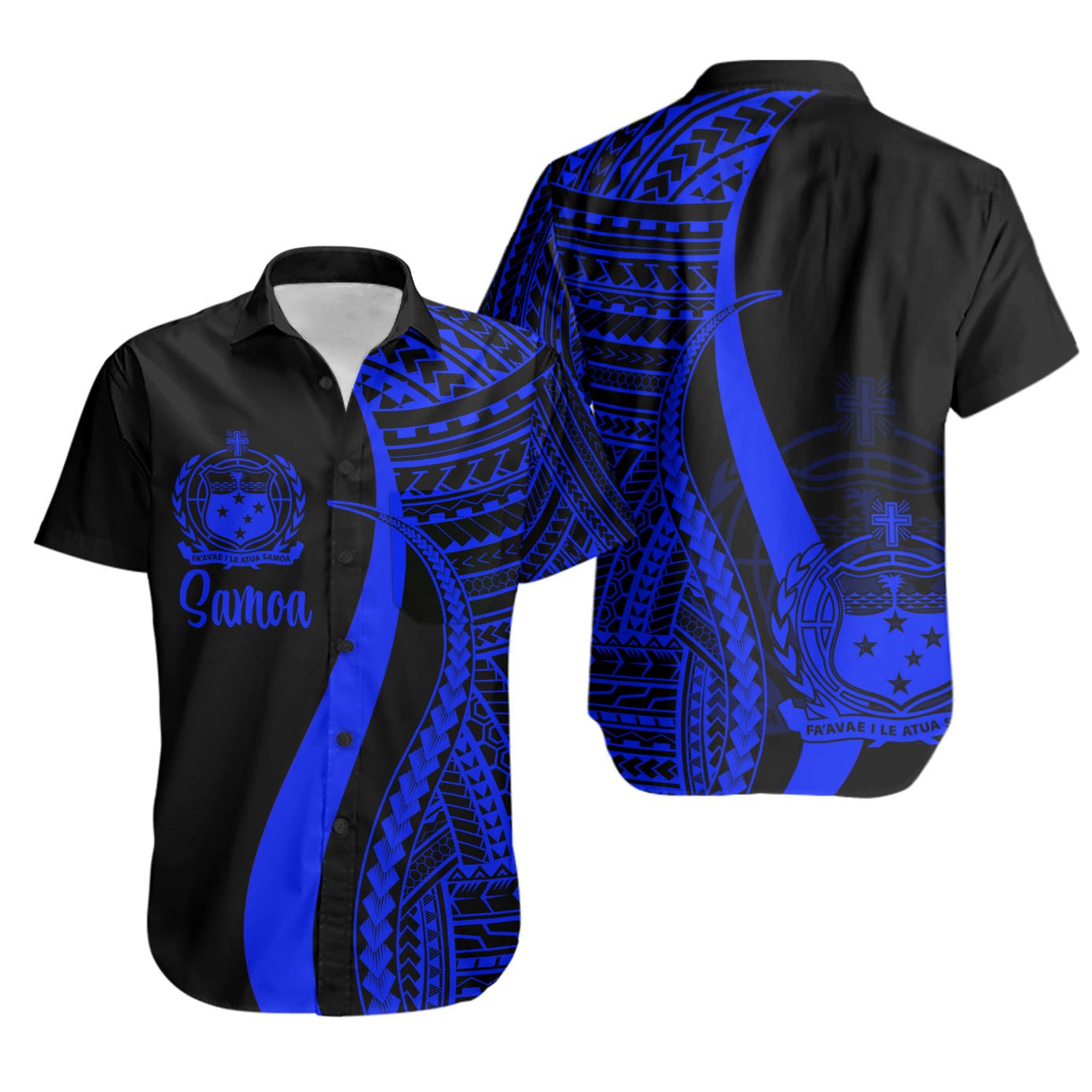 Samoa Short Sleeve Shirts - Blue Polynesian Tentacle Tribal Pattern Unisex Blue - Polynesian Pride