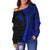 Fiji Women's Off Shoulder Sweater - Blue Polynesian Tentacle Tribal Pattern - Polynesian Pride