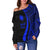 Marshall Islands Women's Off Shoulder Sweater - Blue Polynesian Tentacle Tribal Pattern - Polynesian Pride