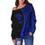 Tonga Women's Off Shoulder Sweater - Blue Polynesian Tentacle Tribal Pattern - Polynesian Pride