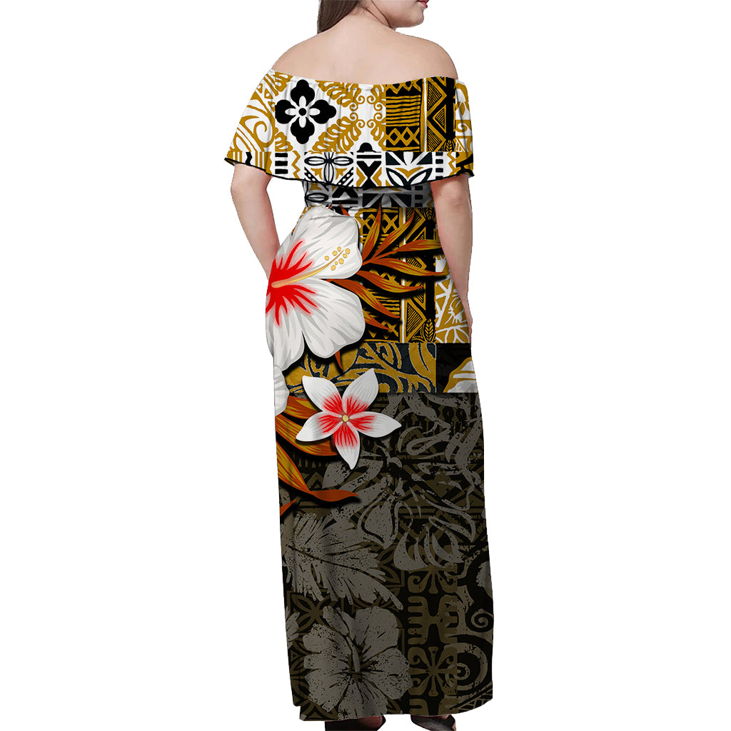 Hammerhead shark Off Shoulder Long Dress Hawaii Style Gold LT6 - Polynesian Pride