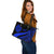 Tahiti Large Leather Tote Bag - Blue Polynesian Tentacle Tribal Pattern - Polynesian Pride