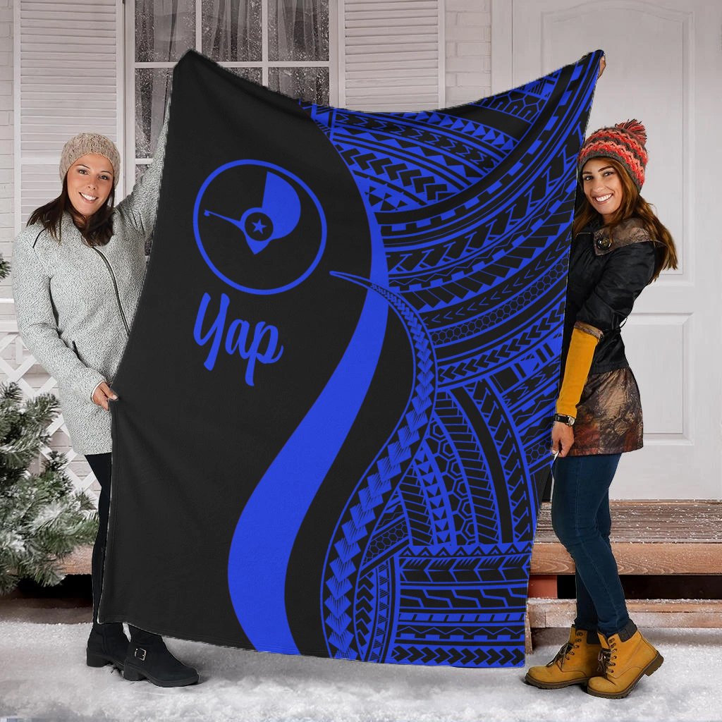 Yap Premium Blanket - Blue Polynesian Tentacle Tribal Pattern White - Polynesian Pride