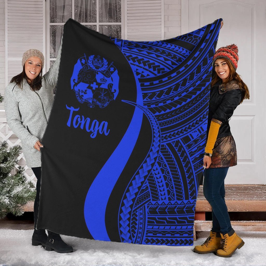 Tonga Premium Blanket - Blue Polynesian Tentacle Tribal Pattern White - Polynesian Pride