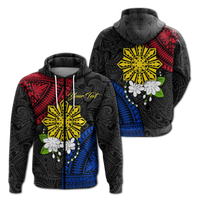 Custom Philippines Sampaguita Filipino Sun Hoodie LT12 Zip Hoodie Black - Polynesian Pride