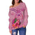 Tuvalu Polynesian Custom Personalised Women's Off Shoulder Sweater - Floral With Seal Pink - Polynesian Pride