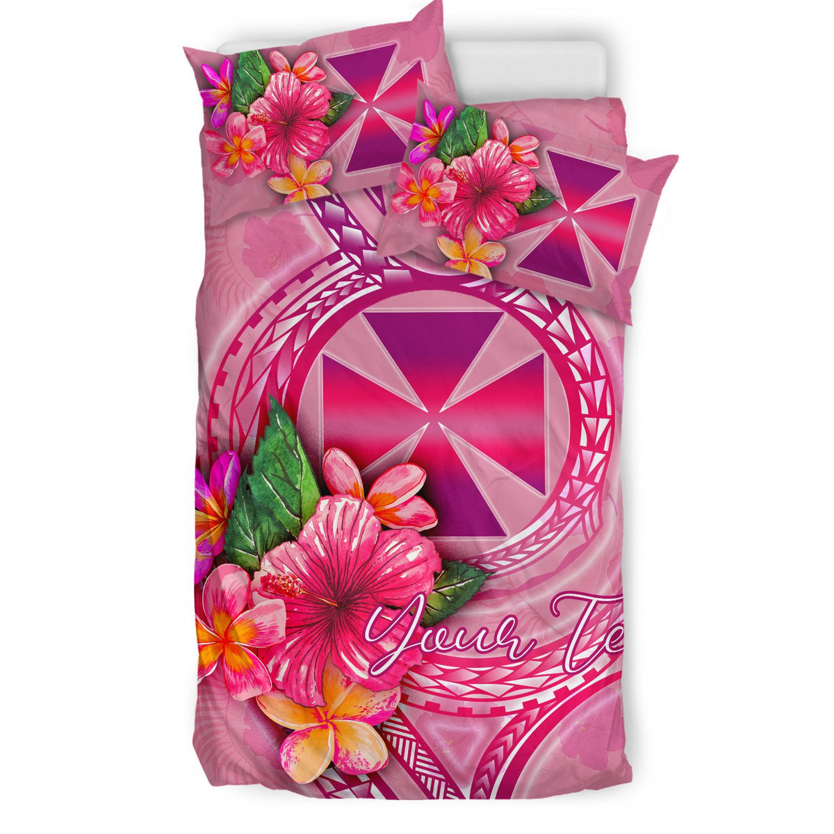 Wallis And Futuna Polynesian Custom Personalised Bedding Set - Floral With Seal Pink - Polynesian Pride