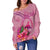 Tokelau Polynesian Custom Personalised Women's Off Shoulder Sweater - Floral With Seal Pink - Polynesian Pride