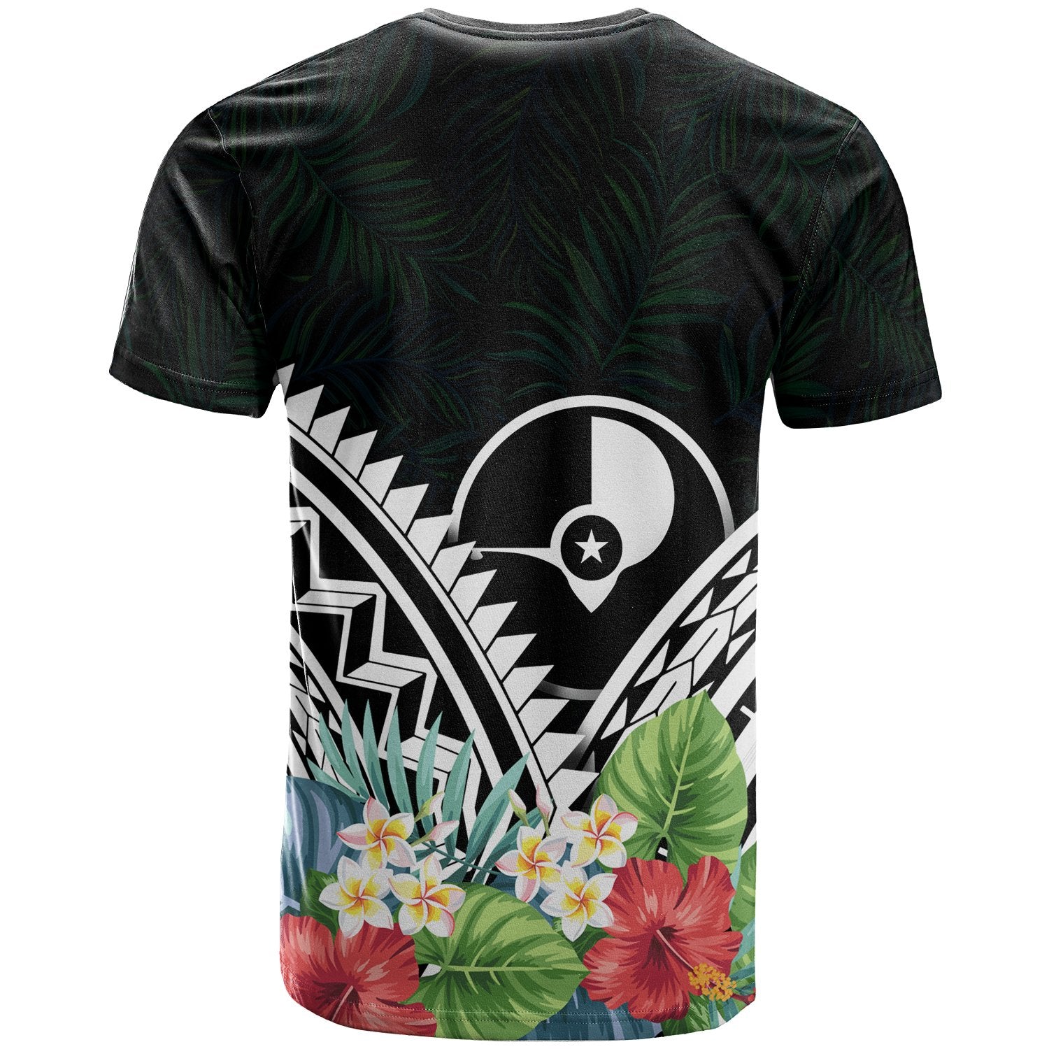 Yap Polynesian T Shirt Yap Coat of Arms & Polynesian Tropical Flowers White Unisex Art - Polynesian Pride