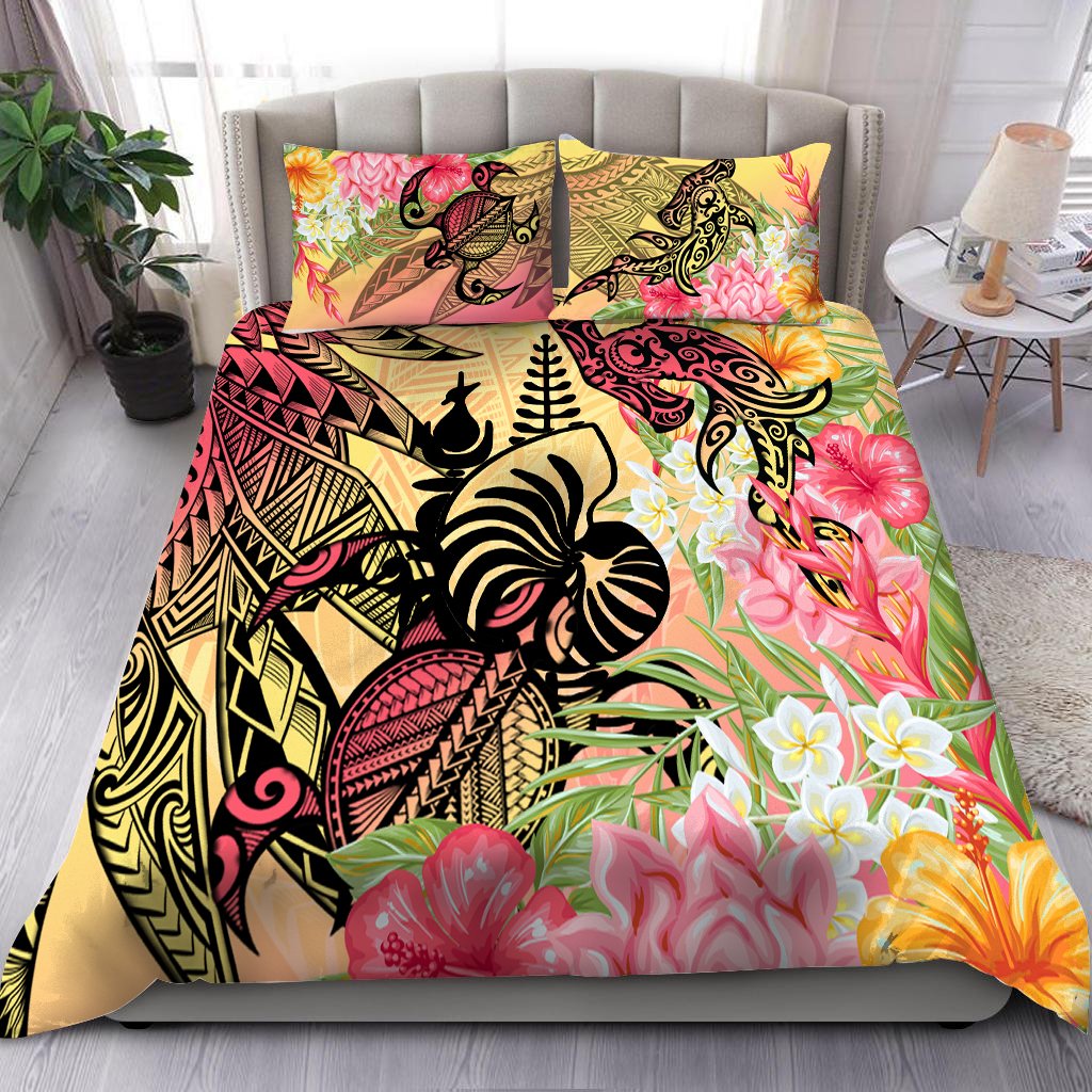 New Caledonia Bedding Set - Flowers Tropical With Sea Animals Pink - Polynesian Pride